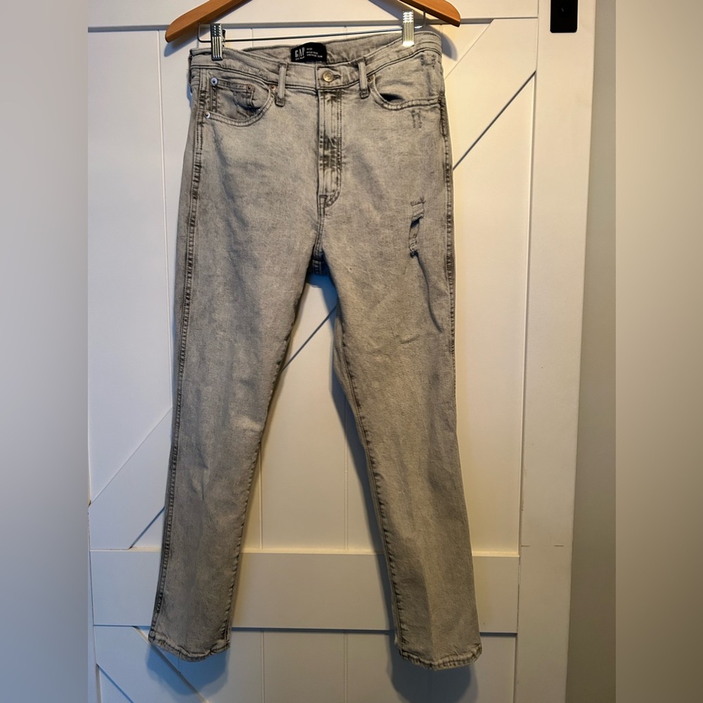 Gap denim 10/30 high rise vintage slim light grey distressed jeans